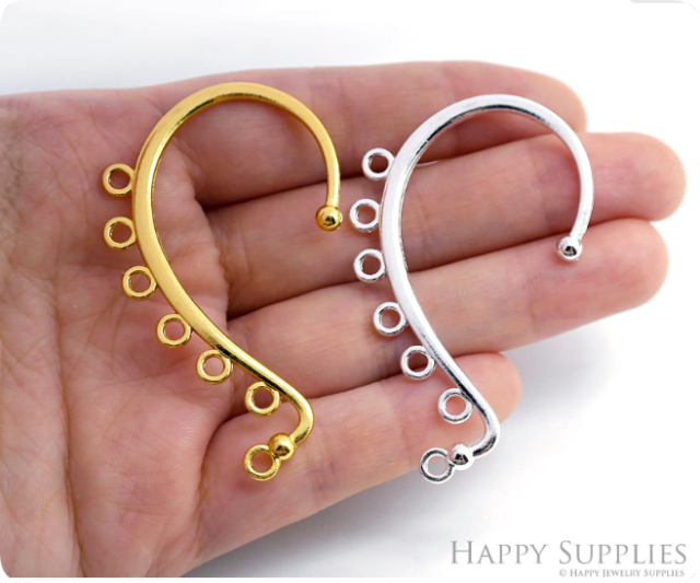 10pcs Ear Cuff Wrap Long Chain Tassel Drop 7 Hole Earring Connectors, No Piercing Ear Hooks, Earring Findings/Earrings Making (BXG036)