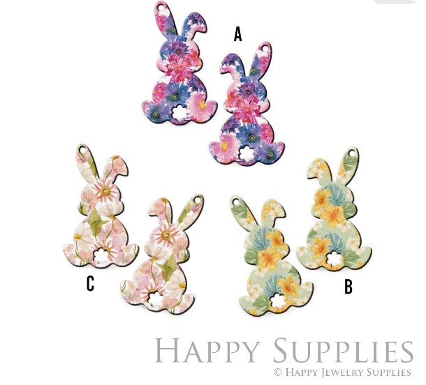 2pcs Handmade Jewelry Making Supplies Beads Cut Wooden Rabbit Charm For DIY Necklace Earring Brooch (CW864)