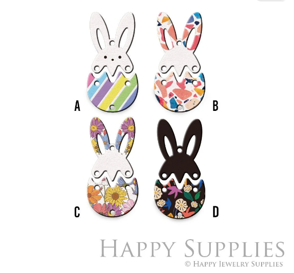 2pcs Handmade Jewelry Making Supplies Beads Cut Wooden Easter Rabbit Charm For DIY Necklace Earring Brooch (CW868)