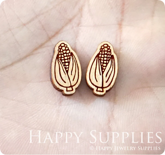 4pcs Handmade Jewelry Making Supplies Wooden Charm, DIY Necklace Earrings Brooch, Laser Cut Corn Wooden Charms, Mini Wooden Earrings, Mini Wooden Charms (SWN257)