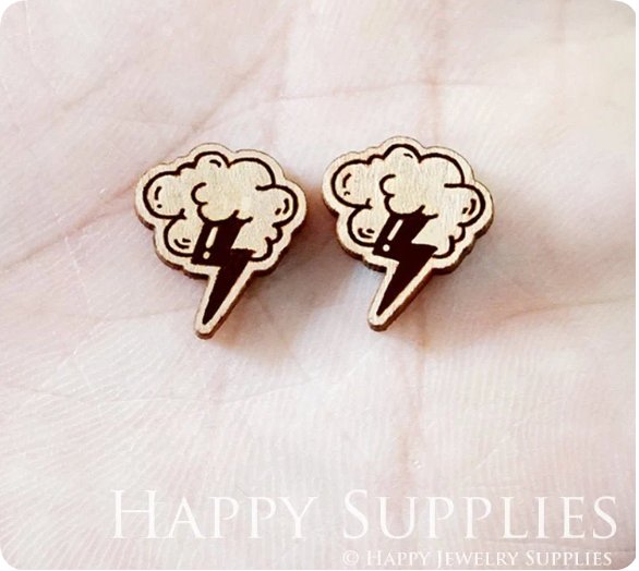 4pcs Handmade Jewelry Making Supplies Wooden Charm, DIY Necklace Earrings Brooch, Laser Cut Cloud Wooden Charms, Mini Wooden Earrings, Mini Wooden Charms (SWN258)