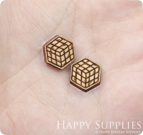4pcs Handmade Jewelry Making Supplies Wooden Charm, DIY Necklace Earrings Brooch, Laser Cut Rubik's Cube Wooden Charms, Mini Wooden Earrings, Mini Wooden Charms (SWN260)