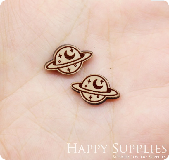 4pcs Handmade Jewelry Making Supplies Wooden Charm, DIY Necklace Earrings Brooch, Laser Cut Planet Wooden Charms, Mini Wooden Earrings, Mini Wooden Charms (SWN265)