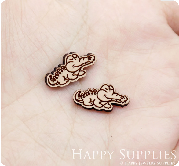 4pcs Handmade Jewelry Making Supplies Wooden Charm, DIY Necklace Earrings Brooch, Laser Cut Crocodile Wooden Charms, Mini Wooden Earrings, Mini Wooden Charms (SWN267)