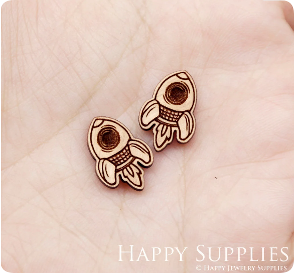 4pcs Handmade Jewelry Making Supplies Wooden Charm, DIY Necklace Earrings Brooch, Laser Cut Rocket Wooden Charms, Mini Wooden Earrings, Mini Wooden Charms (SWN268)