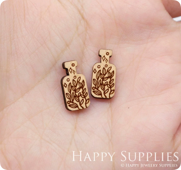 4pcs Handmade Jewelry Making Supplies Wooden Charm, DIY Necklace Earrings Brooch, Laser Cut Bottle Wooden Charms, Mini Wooden Earrings, Mini Wooden Charms (SWN270)