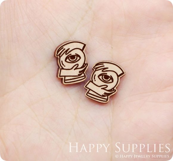 4pcs Handmade Jewelry Making Supplies Wooden Charm, DIY Necklace Earrings Brooch, Laser Cut Eye Wooden Charms, Mini Wooden Earrings, Mini Wooden Charms (SWN277)