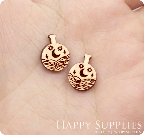 4pcs Handmade Jewelry Making Supplies Wooden Charm, DIY Necklace Earrings Brooch, Laser Cut Bottle Wooden Charms, Mini Wooden Earrings, Mini Wooden Charms (SWN278)