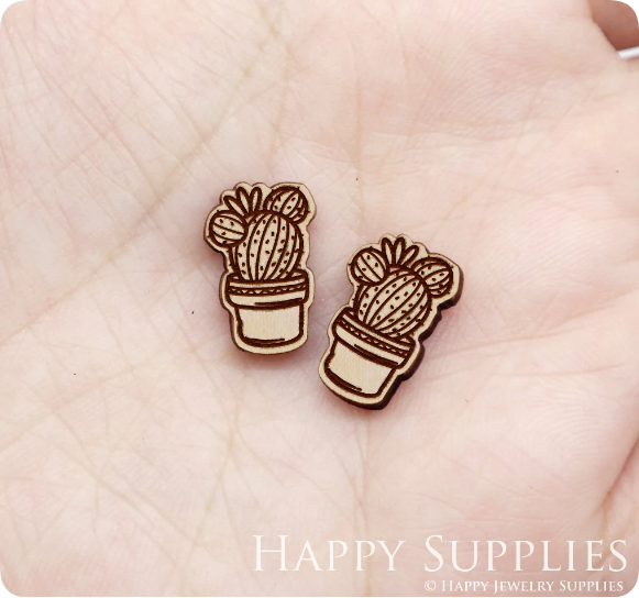4pcs Handmade Jewelry Making Supplies Wooden Charm, DIY Necklace Earrings Brooch, Laser Cut Cactus Wooden Charms, Mini Wooden Earrings, Mini Wooden Charms (SWN280)
