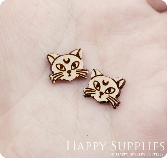 4pcs Handmade Jewelry Making Supplies Wooden Charm, DIY Necklace Earrings Brooch, Laser Cut Cat Wooden Charms, Mini Wooden Earrings, Mini Wooden Charms (SWN284)