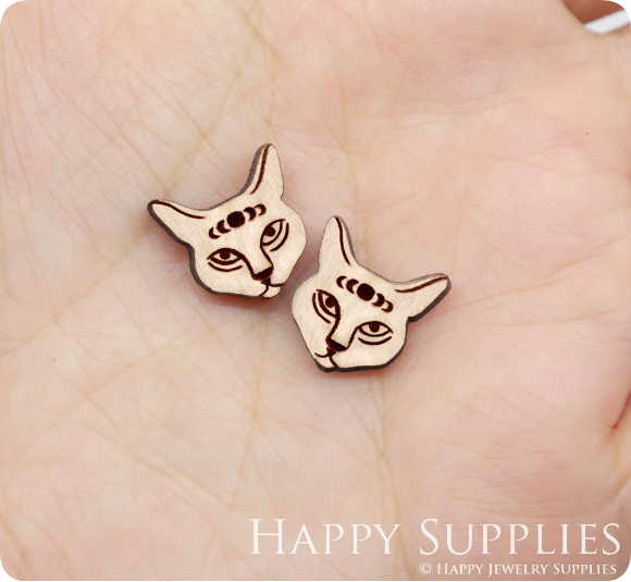 4pcs Handmade Jewelry Making Supplies Wooden Charm, DIY Necklace Earrings Brooch, Laser Cut Cat Wooden Charms, Mini Wooden Earrings, Mini Wooden Charms (SWN286)