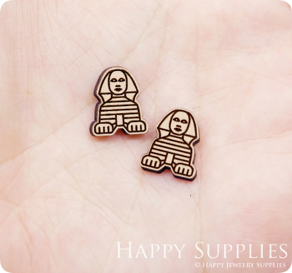 4pcs Handmade Jewelry Making Supplies Wooden Charm, DIY Necklace Earrings Brooch, Laser Cut Sphinx Wooden Charms, Mini Wooden Earrings, Mini Wooden Charms (SWN287)
