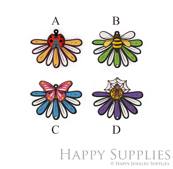 2pcs Handmade Jewelry Making Supplies Beads Cut Wooden Flower Charm For DIY Necklace Earring Brooch (CW615)