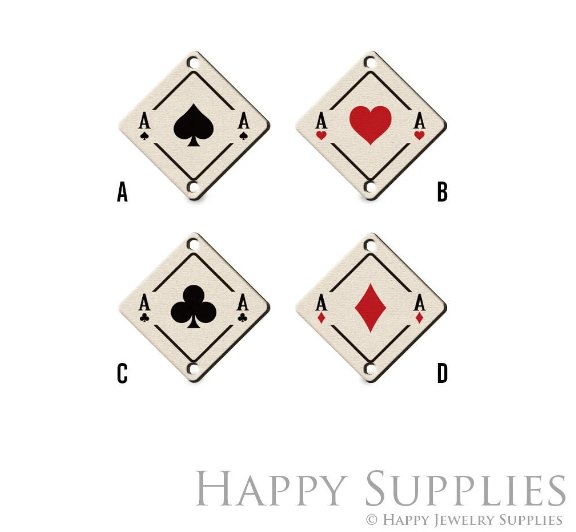 2pcs Handmade Jewelry Making Supplies Beads Cut Wooden Poker Card Charm For DIY Necklace Earring Brooch (CW893)