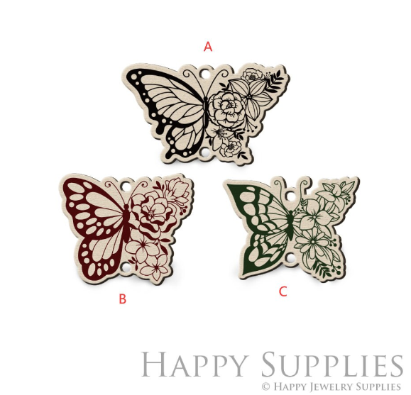 2pcs Handmade Jewelry Making Supplies Beads Cut Wooden Butterfly Charm For DIY Necklace Earring Brooch (CW899)