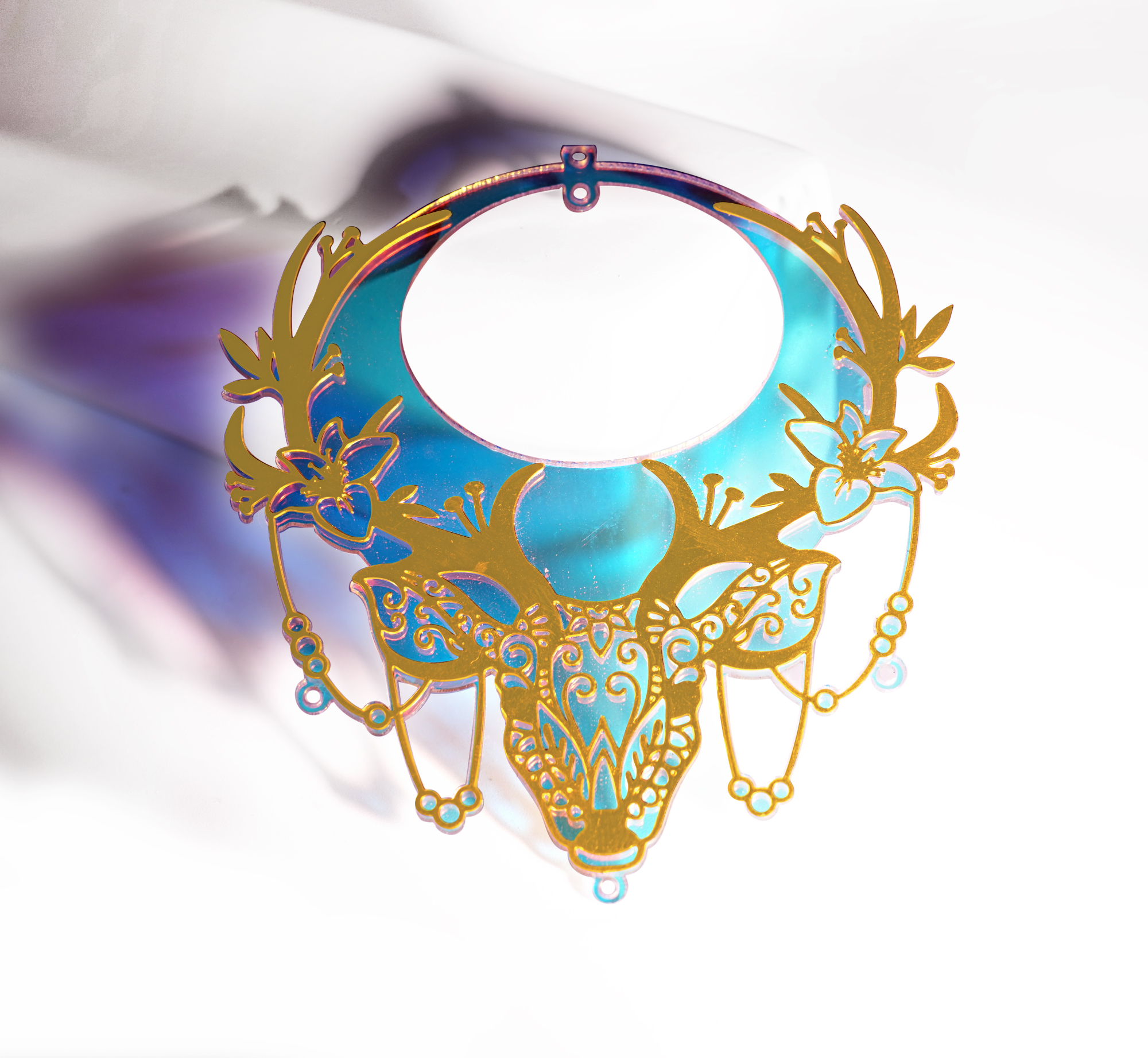2pcs Big Rainbow Deer Charm,Brass Prism Charm,Iridescent Deer Light Catcher,Hollow Deer with Moon for DIY Suncatchers,Window Hanging Decor (Q049)