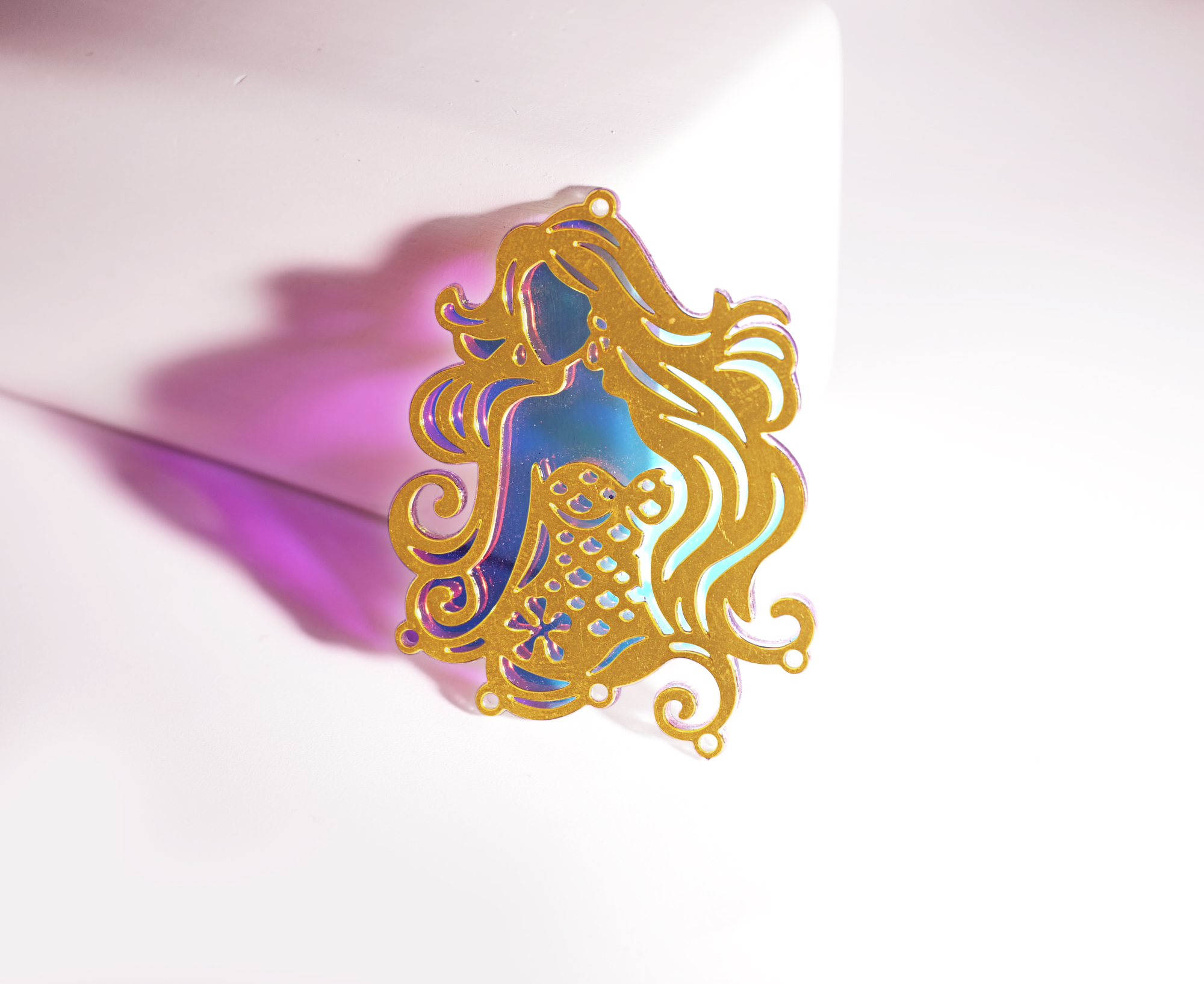 2pcs Rainbow Mermaid Charm, Brass Prism Charm, Iridescent Mermaid Pendant, Mermaid Connector, DIY Jewelry Making Supplie, Sun catcher (Q2560)
