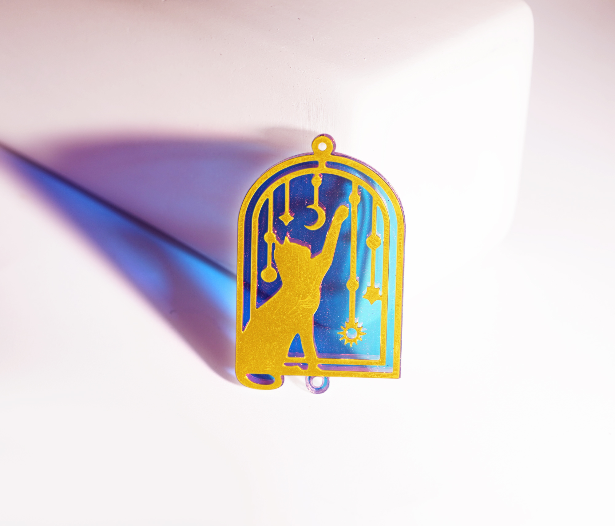 2pcs Rainbow Cat Charm, Brass Prism Charm, Iridescent Cat Pendant, Cat Connector, DIY Jewelry Making Supplie, Cat Sun catcher (Q874)