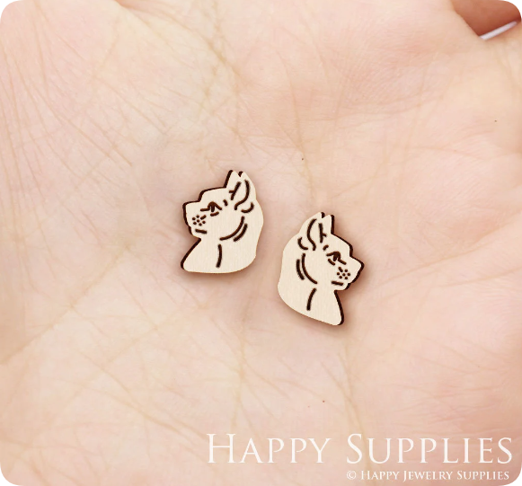 4pcs Handmade Jewelry Making Supplies Wooden Charm, DIY Necklace Earrings Brooch, Laser Cut Cat Wooden Charms, Mini Wooden Earrings, Mini Wooden Charms (SWN291)