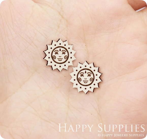 4pcs Handmade Jewelry Making Supplies Wooden Charm, DIY Necklace Earrings Brooch, Laser Cut Sun Wooden Charms, Mini Wooden Earrings, Mini Wooden Charms (SWN293)
