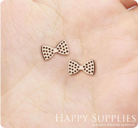 4pcs Handmade Jewelry Making Supplies Wooden Charm, DIY Necklace Earrings Brooch, Laser Cut Bowknot Wooden Charms, Mini Wooden Earrings, Mini Wooden Charms (SWN295)