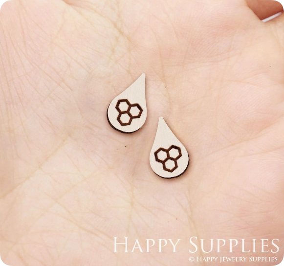 4pcs Handmade Jewelry Making Supplies Wooden Charm, DIY Necklace Earrings Brooch, Laser Cut Drop Wooden Charms, Mini Wooden Earrings, Mini Wooden Charms (SWN301)