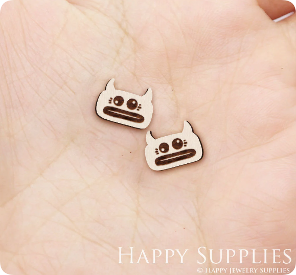 4pcs Handmade Jewelry Making Supplies Wooden Charm, DIY Necklace Earrings Brooch, Laser Cut Monster Wooden Charms, Mini Wooden Earrings, Mini Wooden Charms (SWN302)