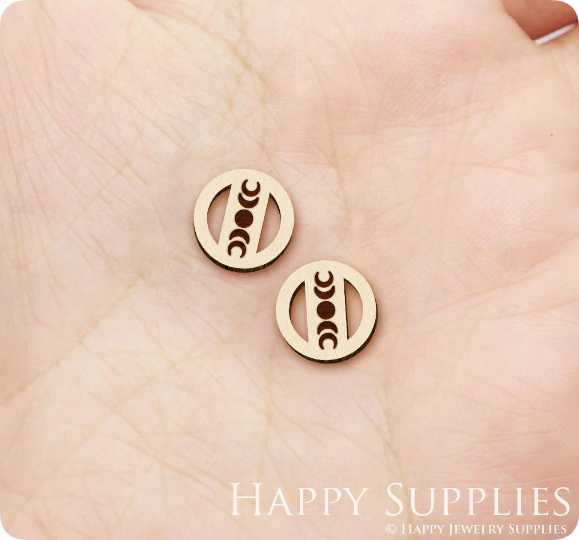 4pcs Handmade Jewelry Making Supplies Wooden Charm, DIY Necklace Earrings Brooch, Laser Cut Round Wooden Charms, Mini Wooden Earrings, Mini Wooden Charms (SWN304)