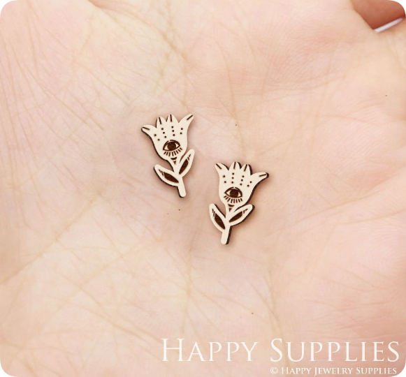 4pcs Handmade Jewelry Making Supplies Wooden Charm, DIY Necklace Earrings Brooch, Laser Cut Flower Wooden Charms, Mini Wooden Earrings, Mini Wooden Charms (SWN306)