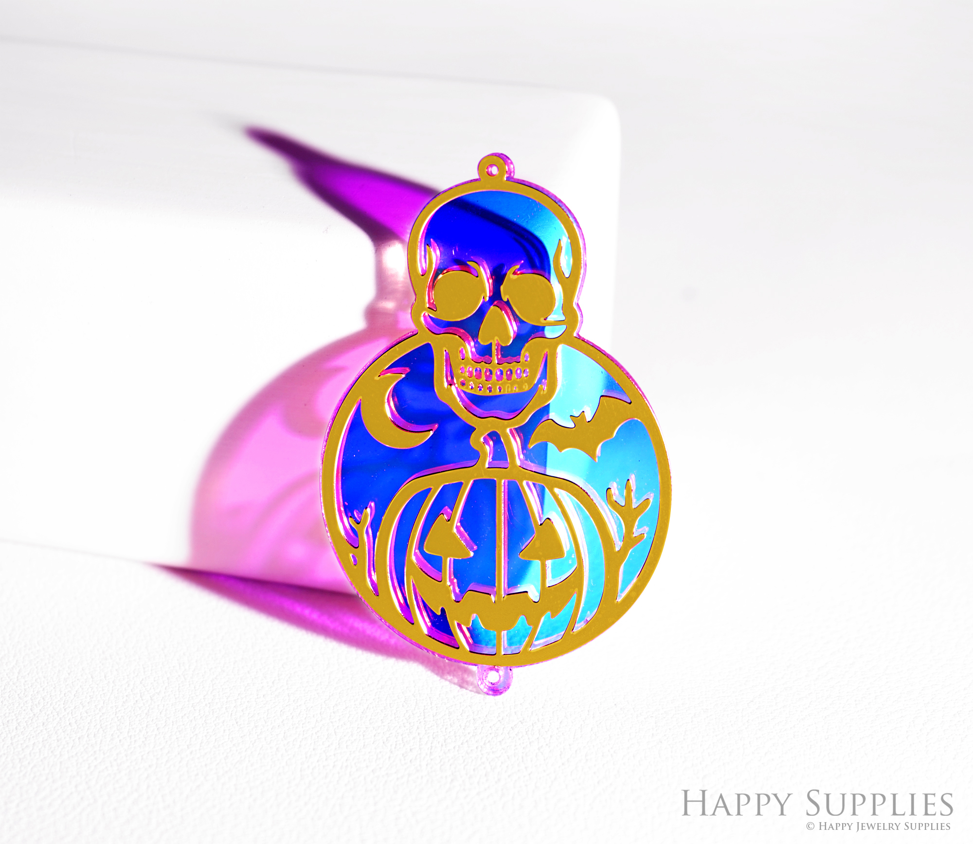 2pcs Rainbow Skull Charm, Brass Prism Charm, Iridescent Skull Pendant, Halloween Pumpkin Connector, DIY Jewelry Making Supplie, Suncatchers(Q051)