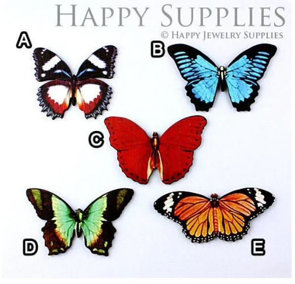 2pcs Handmade Jewelry Making Supplies Beads Cut Wooden Butterfly Charm For DIY Necklace Earring Brooch (CWM04)