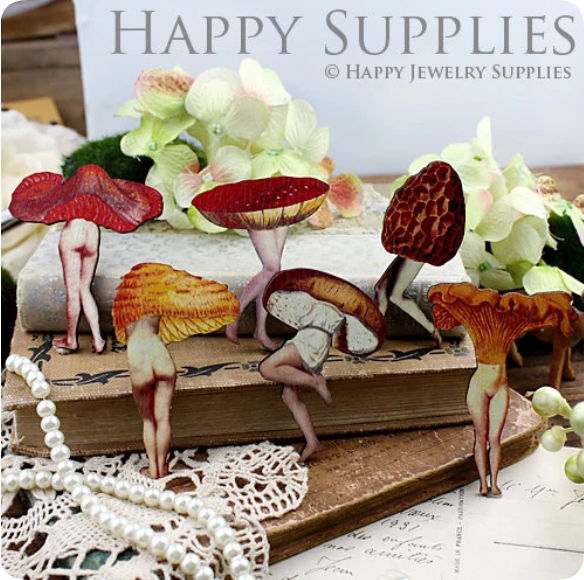 Handmade Jewelry Making Supplies Beads Cut Wooden Charm Mushroom Man For DIY Necklace Earring Brooch (CWM21-B)