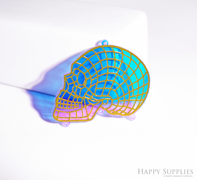 2pcs Rainbow Ghost Skull Bow Charm, Brass Prism Charm,Iridescent Halloween Pendant, Skull Connector,DIY Jewelry Making Supplie Sun catcher(Q058)