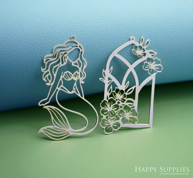 2pcs Stainless Steel Jewelry Charms, Raw Brass Charms, Mermaid Charms, Earrings Findings, Stainless Steel Silver Jewelry Pendants, Brass Jewelry Findings, Stainless Steel Pendants Jewelry Wholesale (D2988)