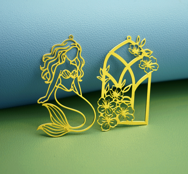 2pcs Stainless Steel Jewelry Charms, Raw Brass Charms, Mermaid Charms, Earrings Findings, Stainless Steel Silver Jewelry Pendants, Brass Jewelry Findings, Stainless Steel Pendants Jewelry Wholesale (D2988)