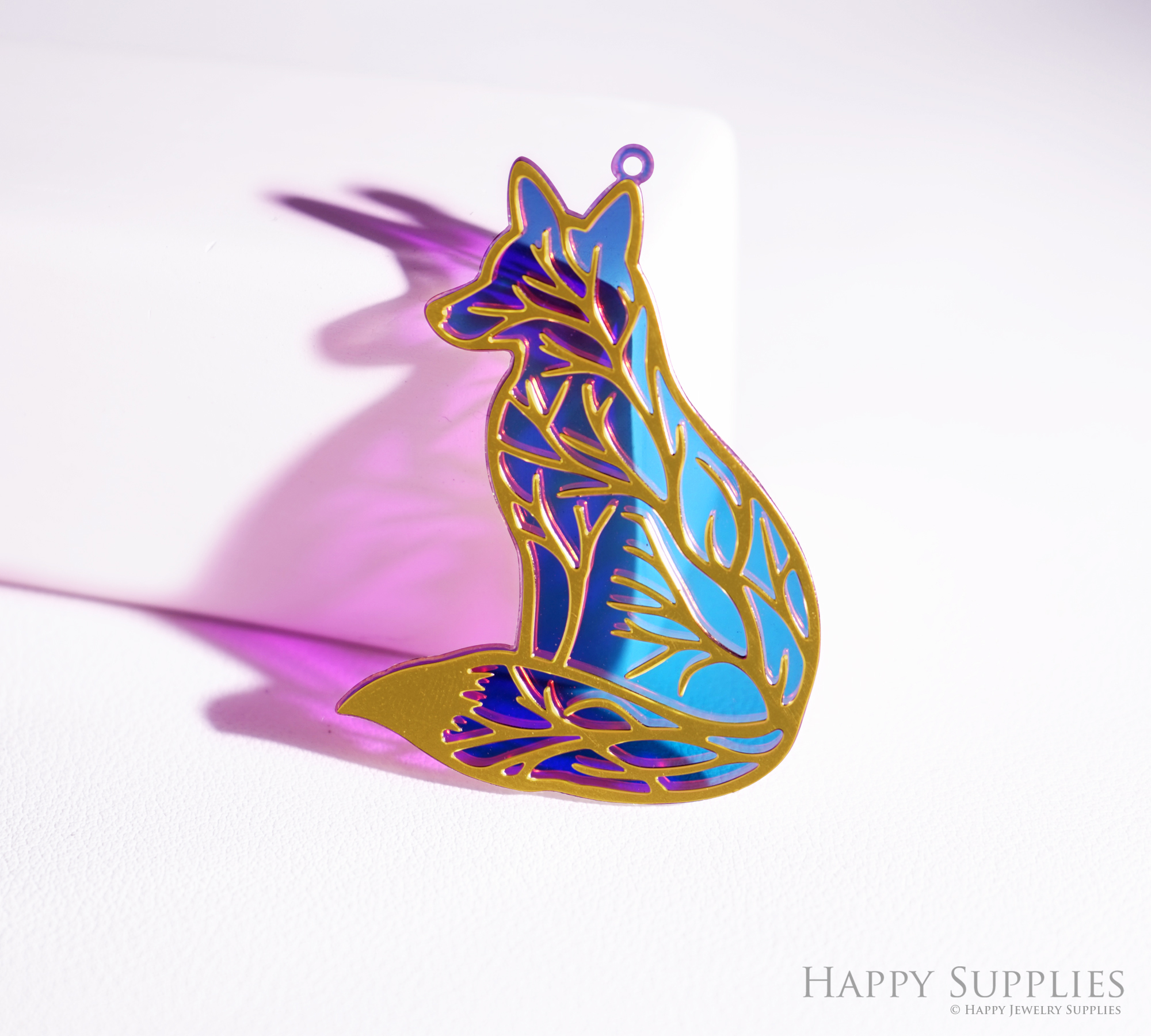 2pcs Rainbow Fox Charm, Brass Prism Charm, Iridescent Fox Pendant, Halloween Fox Connector, DIY Jewelry Making Supplie,Cat Suncatchers (Q061)