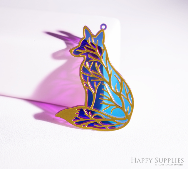 2pcs Rainbow Fox Charm, Brass Prism Charm, Iridescent Fox Pendant, Halloween Fox Connector, DIY Jewelry Making Supplie,Cat Suncatchers (Q061)