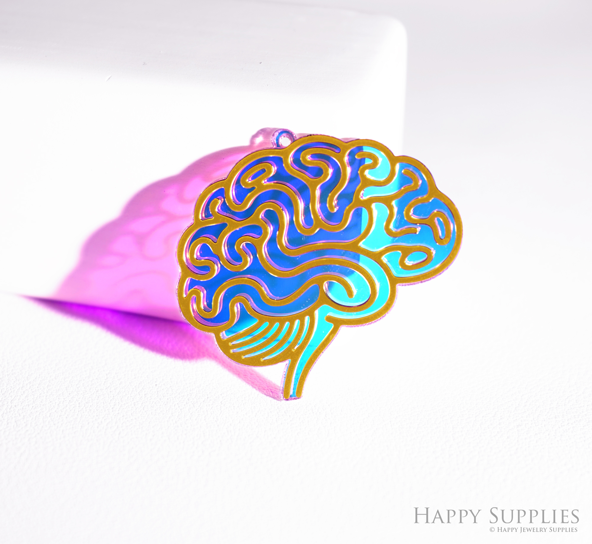 2pcs Rainbow Brain Charm, Brass Prism Charm, Iridescent Halloween Pendant, Brain Connector,DIY Jewelry Making Supplie, Sun catcher (Q057)