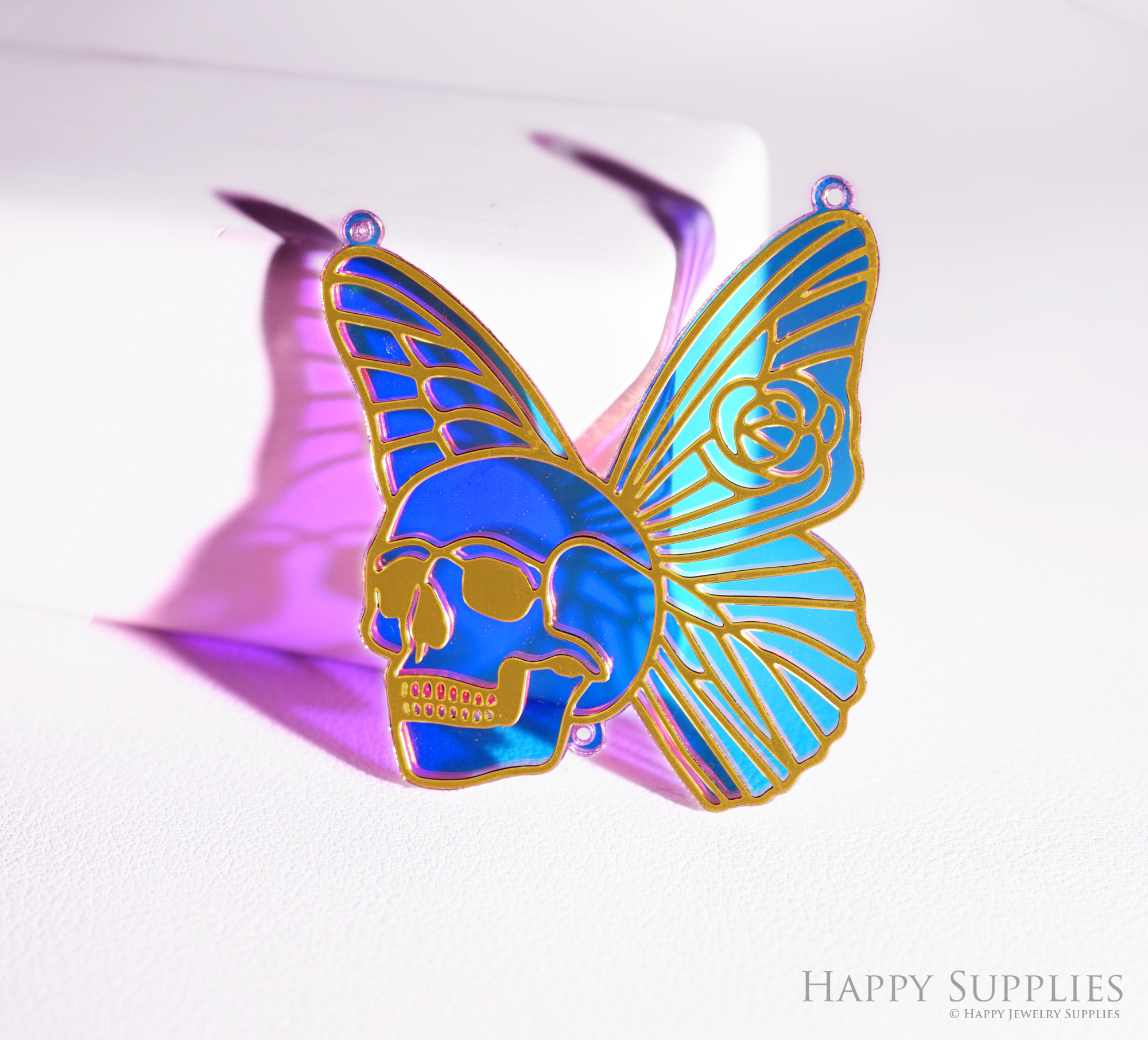 2pcs Rainbow Ghost Skull Bow Charm, Brass Prism Charm,Iridescent Halloween Pendant, Skull Connector,DIY Jewelry Making Supplie Sun catcher(Q054)