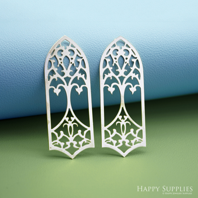 2pcs Big Stainless Steel Jewelry Charms, Raw Brass Charms, Gothic Cathedral Window Charms, Earrings Findings, Stainless Steel Silver Jewelry Pendants, Brass Jewelry Findings, Stainless Steel Pendants Jewelry Wholesale (D2990)