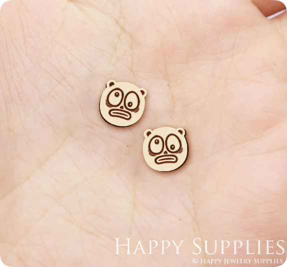 4pcs Handmade Jewelry Making Supplies Wooden Charm, DIY Necklace Earrings Brooch, Laser Cut Monster Wooden Charms, Mini Wooden Earrings, Mini Wooden Charms (SWN307)