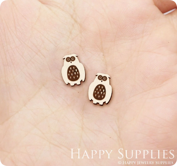 4pcs Handmade Jewelry Making Supplies Wooden Charm, DIY Necklace Earrings Brooch, Laser Cut Owl Wooden Charms, Mini Wooden Earrings, Mini Wooden Charms (SWN315)
