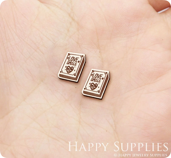 4pcs Handmade Jewelry Making Supplies Wooden Charm, DIY Necklace Earrings Brooch, Laser Cut Book Wooden Charms, Mini Wooden Earrings, Mini Wooden Charms (SWN317)