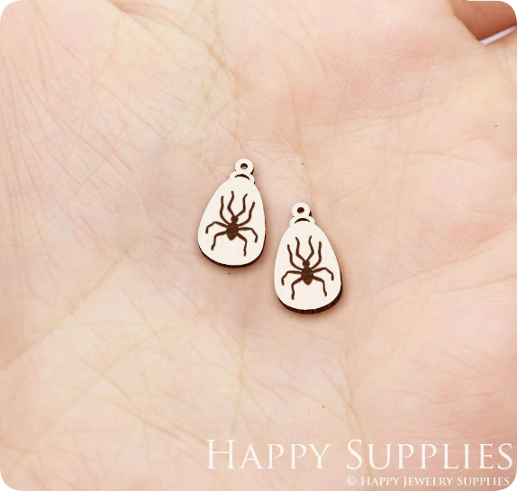 4pcs Handmade Jewelry Making Supplies Wooden Charm, DIY Necklace Earrings Brooch, Laser Cut Spider Wooden Charms, Mini Wooden Earrings, Mini Wooden Charms (SWN318)