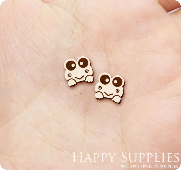 4pcs Handmade Jewelry Making Supplies Wooden Charm, DIY Necklace Earrings Brooch, Laser Cut Frog Wooden Charms, Mini Wooden Earrings, Mini Wooden Charms (SWN320)