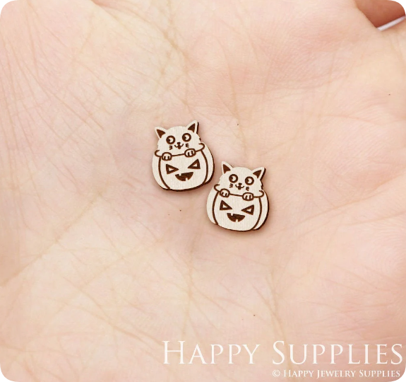 4pcs Handmade Jewelry Making Supplies Wooden Charm, DIY Necklace Earrings Brooch, Laser Cut Cat Wooden Charms, Mini Wooden Earrings, Mini Wooden Charms (SWN321)