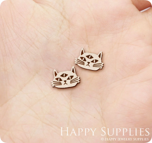 4pcs Handmade Jewelry Making Supplies Wooden Charm, DIY Necklace Earrings Brooch, Laser Cut Cat Wooden Charms, Mini Wooden Earrings, Mini Wooden Charms (SWN322)