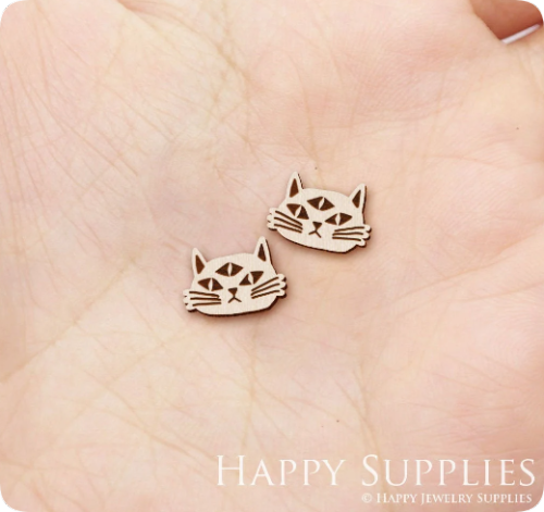 4pcs Handmade Jewelry Making Supplies Wooden Charm, DIY Necklace Earrings Brooch, Laser Cut Cat Wooden Charms, Mini Wooden Earrings, Mini Wooden Charms (SWN322)