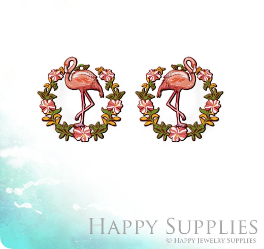 2pcs Handmade Jewelry Making Supplies Beads Cut Wooden Flamingo Charm For DIY Necklace Earring Brooch (CW655)