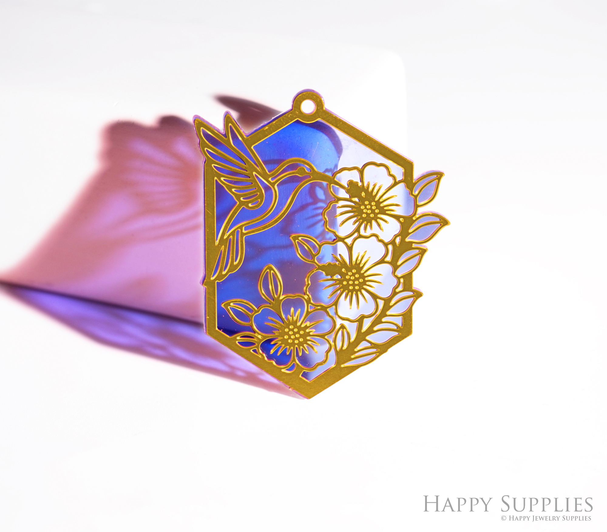 2pcs Rainbow Flower Charm, Brass Prism Charm, Iridescent Bird Pendant, Flower with Bird Connector, DIY Jewelry Making Supplie, Sun catcher (Q032)